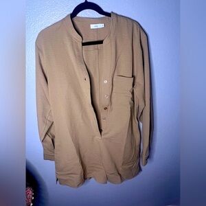 Onia | NWT women’s medium | gauze button down romper in sand, long sleeve